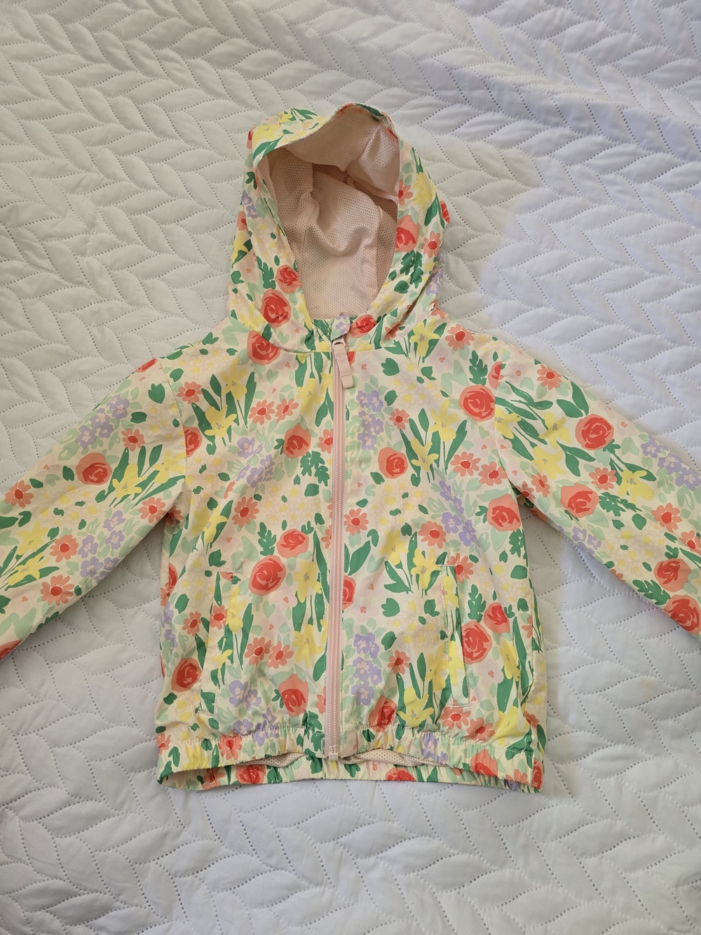 Cat & Jack Floral Hooded Rain Jacket in Cream, Coral, Yellow, Green, Lavender